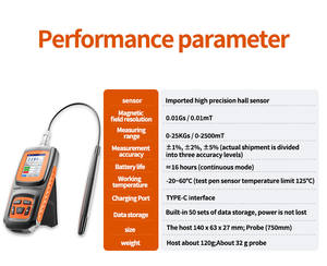 Gauss Meter Tesla Meter Rechargeable 0-2500mT, Magnétomètre avec Enregistrement de Données et Alarme Testeur de Pôle d'Intensité de Champ Magnétique - Product Image 5