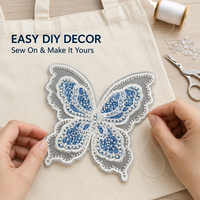 Applique papillon en jean bleu avec perles, breloques et paillettes, broderie à coudre pour décorer vestes, robes et sacs