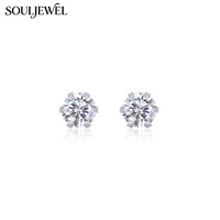 Boucles d'oreilles clous en moissanite serties de griffes plaquées rhodium Souljewel, en argent 925, style classique, pour femmes, hommes, unisexe, pour fiançailles, fêtes, usage quotidien