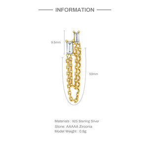 CANNER Fashion Hot Selling S925 Sterling Silver Ins Style square Diamond Double <b>Chain</b> Tassel <b>Stud</b> <b>Earrings</b> - Product Image 2