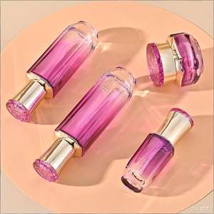 Ensemble de pots et de flacons cosmétiques en verre de luxe, flacon pompe rechargeable, <span class=keywords><strong>dégradé</strong></span> violet pour sérum crème vide avec bouchon fleuri - Product Image 2