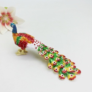 SHINNYGIFTS Peacock Metal Craft <strong>Trinket</strong> Jewelry <strong>Box</strong> Hinged Modern Rectangle Desk Decor Home Storage Gift <strong>Box</strong> - Product Image 4