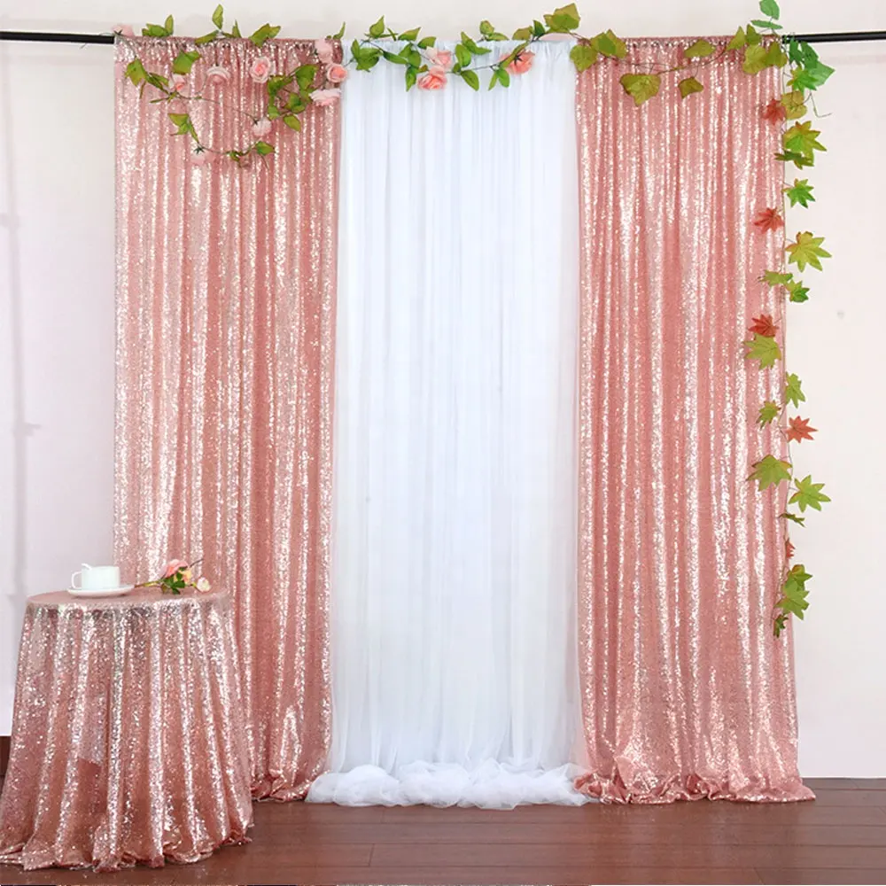 2 Pcs/Set 61x243 cm Glitter Tinsel Backdrop Sequin Background Curtains For Wedding Party Decoration Supply