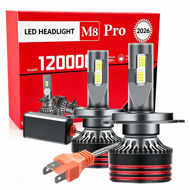 M8PRO 12V-24V 6000K LED Car Light Set 2 with Hi/Lo Beam High Power Headlights for H4,9003,H13 Models External Driver Fan