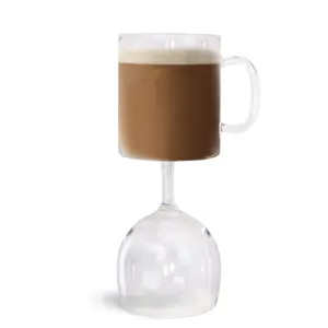 Custom Hand Blown Clear Funny Novelty Reversable Cup Dual Wine Glass and Coffee Mug for Home Hotel Restaurant Bar