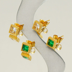ZOGXIN Square Zircon Stud Earrings 18K Gold Plated Bezel Setting Party Jewelry Geometric Design Fashion Ear Studs - Product Image 2