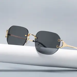HBK schwarzes Rechteck Marken sonnenbrille randlose Frau Metall Mode Sonnenbrille für Männer Farbverlauf Linse rahmen los uv400
