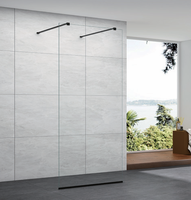 Cabine de douche moderne sans cadre à panneaux fixes en verre trempé transparent avec barre de support en acier inoxydable