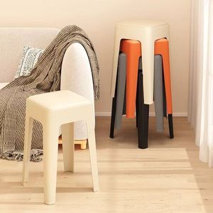 Tabouret en plastique recouvert de cuir, tabouret haut, banc, épaissi, taille adulte, robuste, antidérapant, empilable, antidérapant. - Product Image 2