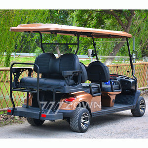 Carrito de golf eléctrico color oro champán para 6 pasajeros con asientos de cuero negro y toldo a juego para transporte turístico en grupos en lugares turísticos. - Product Image 2