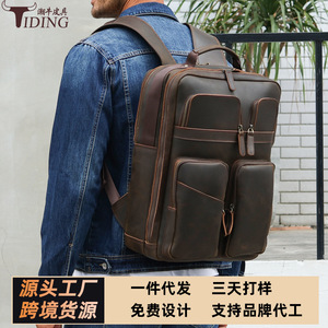 Tiding Retro Crazy Horse Leather <b>Backpack</b> For Men Large Capacity <b>With</b> Laptop <b>Compartment</b> Outdoor Travel <b>Backpack</b> - Product Image 4