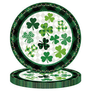 St Patrick's Day Shamrock <b>Tablecloth</b> And Paper Plates Set With Gold Coin Design For Party Decorations - Product Image 2