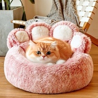 Canapé pour animaux de compagnie au design griffe d'ours de dessin animé, lit moelleux et chaud épaissi pour chats et chiens d'intérieur, coussin pour animaux