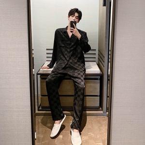 <span class=keywords><strong>Pijamas</strong></span> de manga larga para hombre Primavera y otoño Seda de hielo Guapo fuera del hogar Ropa Traje <span class=keywords><strong>Pijamas</strong></span> sueltos de talla grande Hombre - Product Image 5