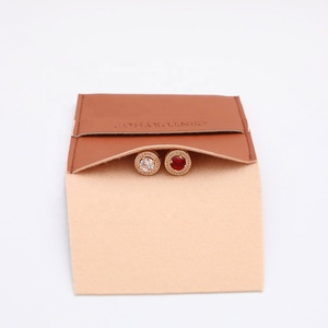 PUPPYSEW Brown PU Leather Bag Jewelry Pouch Bag With Logo Bracelet Earrings,Earrings Packaging Pouch Bags <b>Envelope</b> Pouches - Product Image 5