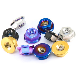 Hex mặt bích <span class=keywords><strong>Nut</strong></span> kim loại chèn khóa <span class=keywords><strong>Nut</strong></span> M6 M8 M10 M12 gr2 GR5 titan màu mặt bích hạt cho đầu máy và xe gắn máy xe đạp xe - Product Image 1