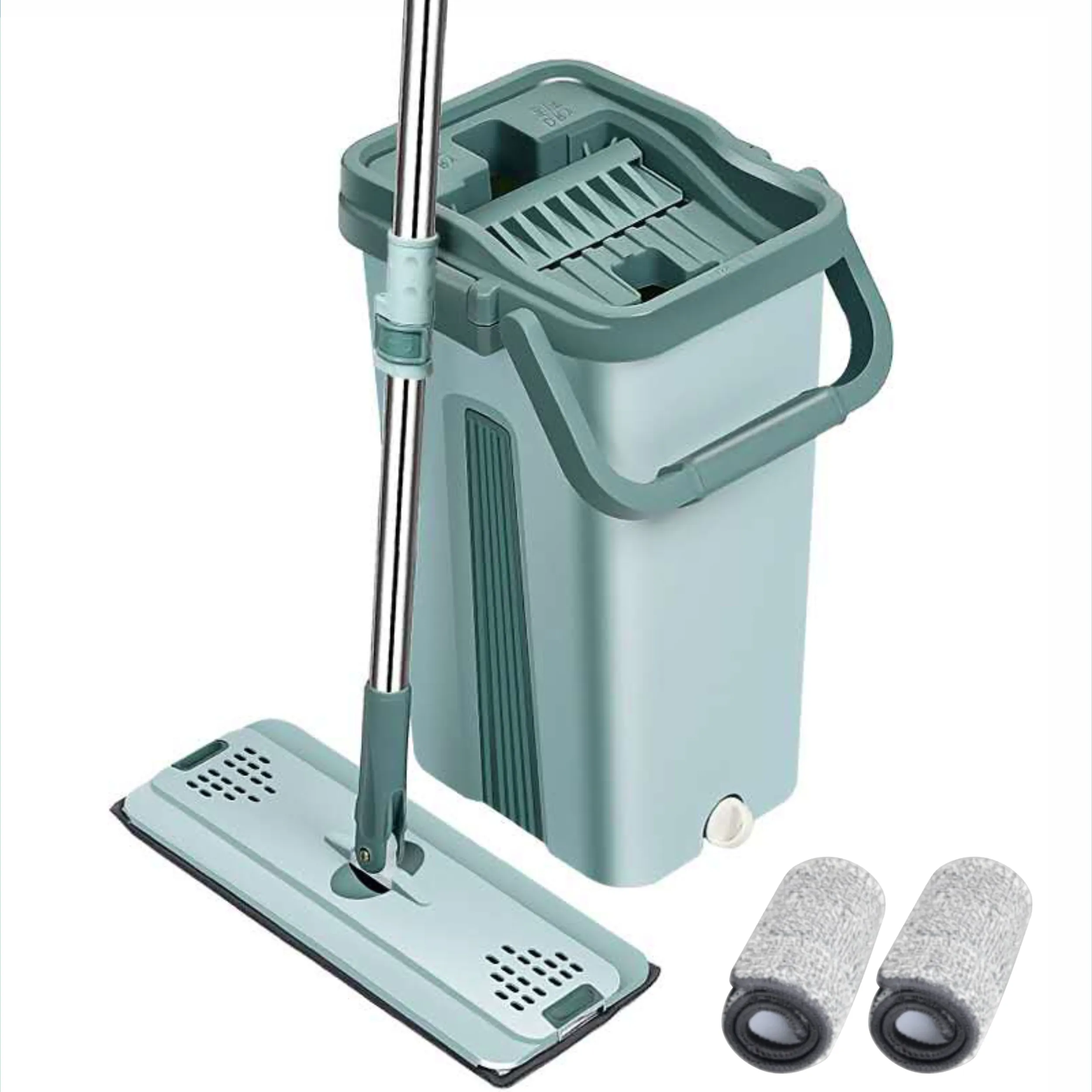Conjunto automático de esfregão e balde, conjunto mágico para limpeza de piso, arranhões e balde, em microfibra