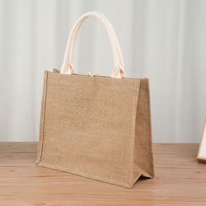 Reusable Custom Printed Eco-Friendly <b>Beach</b> Shopping Grocery Clothes Packaging Jute Tote <b>Bag</b> <b>With</b> Pocket and Button - Product Image 4