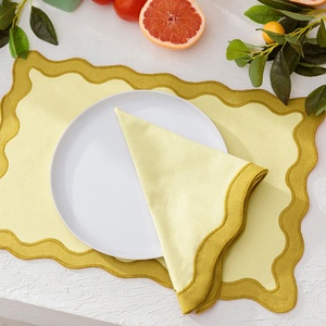 Eco-friendly 100% Pure <b>Linen</b> Napkin <b>Cloth</b> Embroidered Scallop Edge for Wedding <b>Table</b> Hemstitch Style Dining Use - Product Image 1