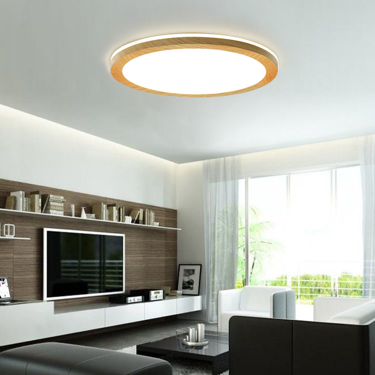 Nordic Stylish Wooden Round Frame Surface Mounted Led Ceiling Light with Smd2835 Luxury for Home Office Living Room Bedroom