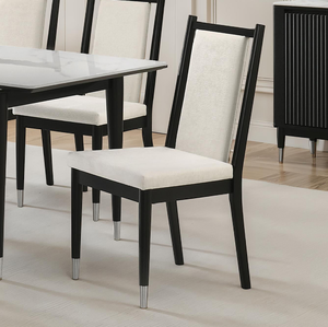 Chaise de salle à manger 2 pièces, convertible, moderne, pour la maison et le bureau, avec pieds en forme de flèche, dossier incliné, pieds avec embouts argentés, finition noir et blanc - Product Image 2