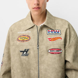 Производитель, дизайнерская роскошная кожаная куртка с отложным воротником и вышивкой через плечо для мужчин - Product Image 4