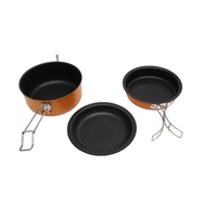 3Pcs Set Peralatan Masak Camping Warna Oranye, Set Peralatan Masak Outdoor Aluminium dengan Panci Rebus, Wajan, dan Piring