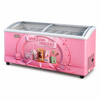 Congélateur horizontal commercial à vitrine de présentation pour glaces et aliments surgelés, avec dessus en verre et paniers de rangement, direct usine