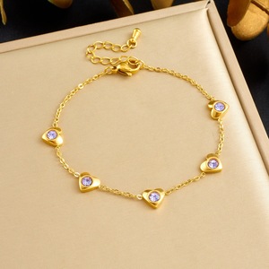 Heart-Shaped Gold Plated Jewelry <b>Set</b> With Purple Stones Stainless Steel Necklace <b>Bracelet</b> Earrings Gift <b>Set</b> - Product Image 3
