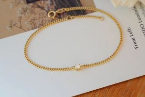 Xinfly Fashion Jewelry Non Tarnish 0.1ct Natural Diamond Chain 18K Pure Gold Lady Cuban Link Dainty <b>Anklet</b> for Women - Product Image 4