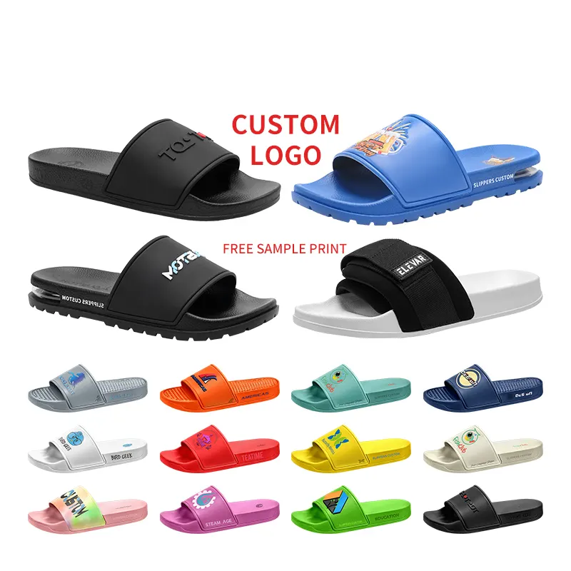 OEM özel siyah slaytlar ayakkabı sandalet PVC, özel Logo terlik erkekler düz boş Slide sandalet, terlik özel Logo Slide sandalet