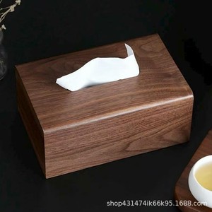 Caja de pañuelos de madera de nogal negro simple, adecuada para almacenamiento en oficinas, hogares y salas de estar. - Product Image 4