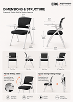 Chaise de bureau mobile pliable avec roulettes et tablette d'écriture pliable pour salle de conférence