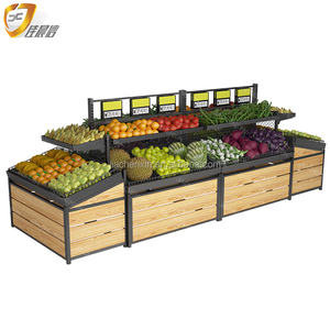 Étagères de supermarché en métal et en bois multicouches personnalisées en usine, présentoir de fruits et légumes pour supermarché - Product Image 4
