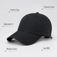 Casquette de course noire unisexe à séchage rapide, style baseball, avec boucle en plastique réglable, cordon élastique et ventilation, modèle sport vierge