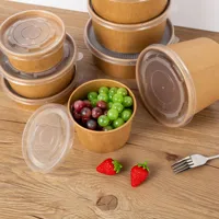 Eco Pack voedselverpakkingscontainers, saladekommen van kraftpapier, wegwerpset voor hotel-afhaalgebruik, geschikt voor het serveren van salade, soep en fruit.