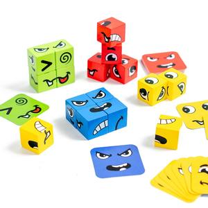 Montessori Madeira Face Changing Cube Building Blocks Puzzle Matching Flashcards Educacional Board Games Brinquedos para crianças Crianças - Product Image 1