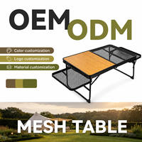 Table pliante d'extérieur demi-maille demi-bois, en alliage d'aluminium et fer forgé, capacité 30 kg, portable pour camping, pique-nique, barbecue