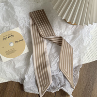 Nouvelle Écharpe Tendance Rayée Fine et Étroite 85*6.5cm, Ruban de Sac en Soie, Petit Foulard Long Entièrement Imprimé