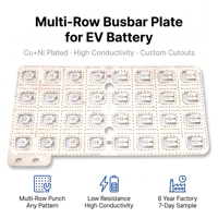 Plaque de barre omnibus multi-rangs plaquée Cu-Ni OEM/ODM pour batterie de véhicule électrique, découpes personnalisées (forme D, hexagonale, carrée), 2 à 6 rangs, 150-650A, haute conductivité