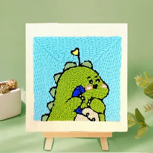 Handmade Punch Needle Kit for Adults Featuring a Green Dinosaur Customizable Embroidery Crafts Cross-Stitching & Needlework