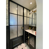 Porte en verre cintré en alliage d'aluminium de style rétro français, porte de toilette, porte en verre artistique