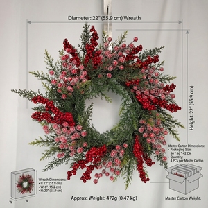 <span class=keywords><strong>Guirlande</strong></span> de Noël artificielle en cèdre et cyprès, décorée de baies rouges givrées, pour ornement de Noël, cheminée, escalier, décoration de fête - Product Image 2