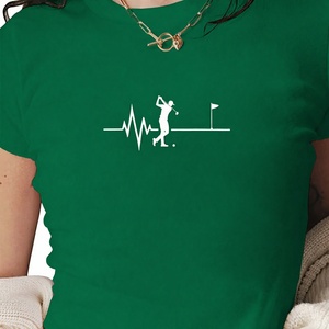 T-shirt court en tricot imprimé pour femme Golfer with Heartbeat Line Y2K Slim Fit - Product Image 1