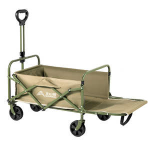 Camping <b>Trolley</b> Folding Trailer 4 Wheel Steel <b>Foldable</b> Outdoor Picnic Cart With Telescopic Handle And Swivel Wheels - Product Image 2