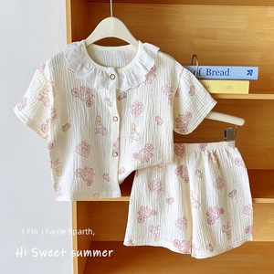 Abbigliamento da Casa per Bambini, Set a Maniche Corte in <span class=keywords><strong>Cotone</strong></span> Stampato a Doppio Strato per Ragazzi e Ragazze, <span class=keywords><strong>Pigiama</strong></span> Estivo Leggero per Neonati - Product Image 3