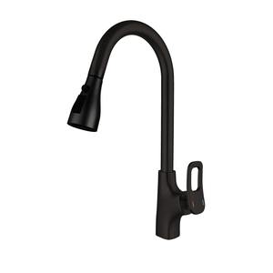 Usine dernière eau chaude froide en laiton véritable robinet d'évier de cuisine en acier inoxydable noir avec douchette rétractable - Product Image 1