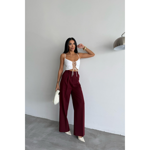 Pantalon Palazzo - Pantalon large en mousseline respirante pour femme, taille XL, style décontracté et professionnel, taille élastique, design 'Edge' coloré - Product Image 5