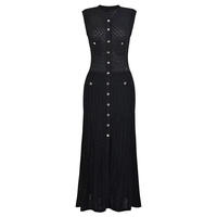 Elegantes Damen-Sommerkleid, sexy, ärmellos, O-Ausschnitt, einreihig geknöpft, gestrickt, antistatisch, A-Linie, Maxi, lässig, schlicht, einfarbig