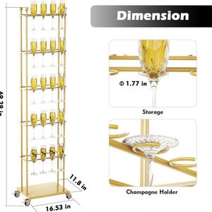 Support à champagne sur pied avec roulettes, porte-verres en métal à 5 niveaux pour mariage, fête, événement - Product Image 6